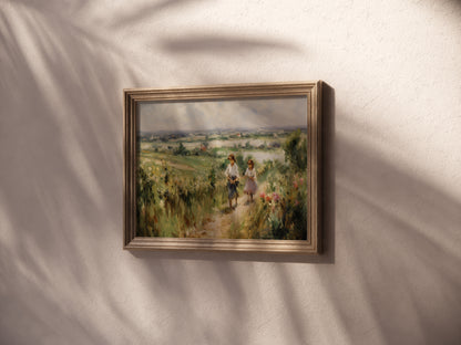 Children walk in Grass Field